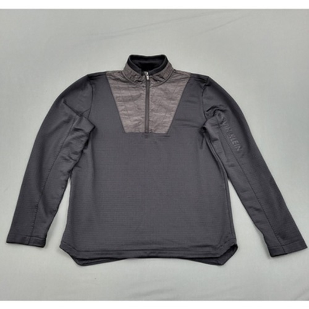 Calvin Klein Womens Black Waffle Knit 1/4 Zip Thermal Pullover Regular Fit Med